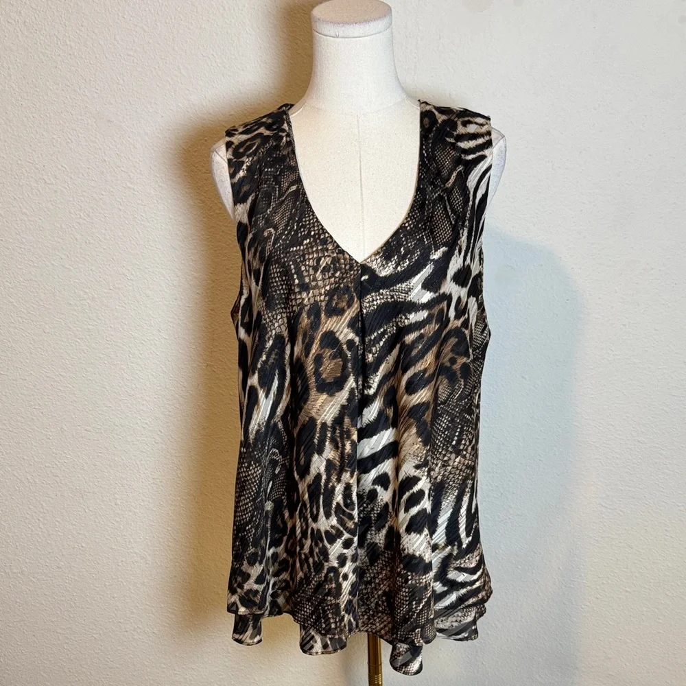 NWT Frank Lyman Tiered Leopard Print Sleeveless Blouse size 18 - Picture 2 of 13